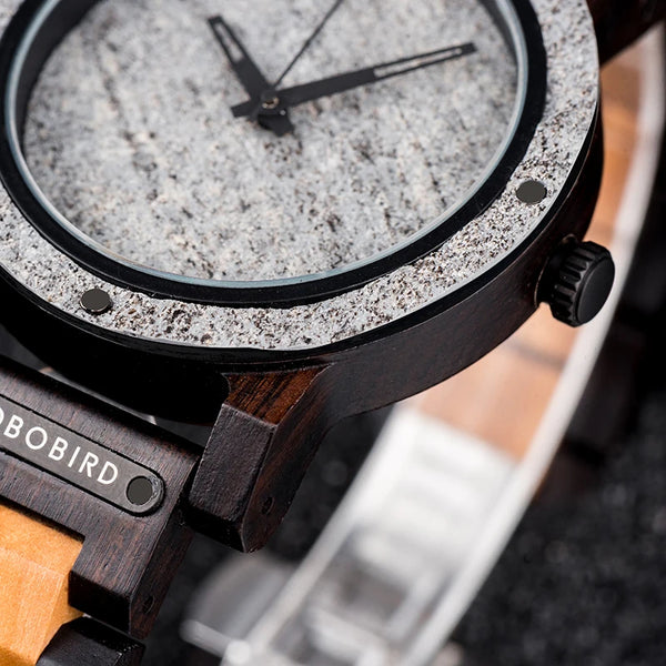 BOBO BIRD Stone Crafted Dial Wooden Watch