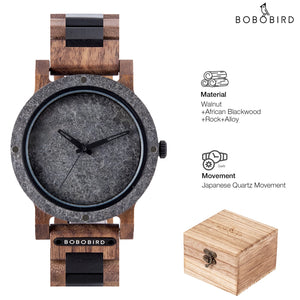 BOBO BIRD Stone Crafted Dial Wooden Watch