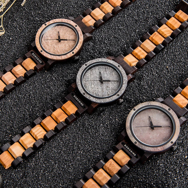 BOBO BIRD Stone Crafted Dial Wooden Watch