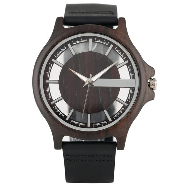 Transparent Hollow Wooden Watches with Genuine Leather band