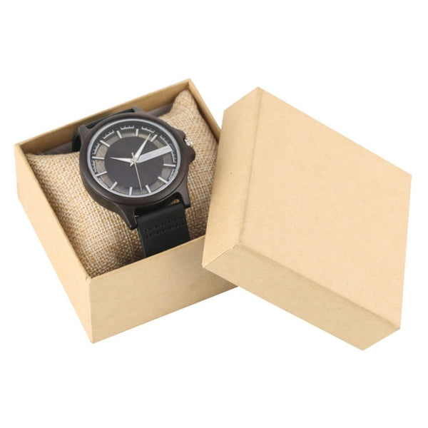 Transparent Hollow Wooden Watches with Genuine Leather band