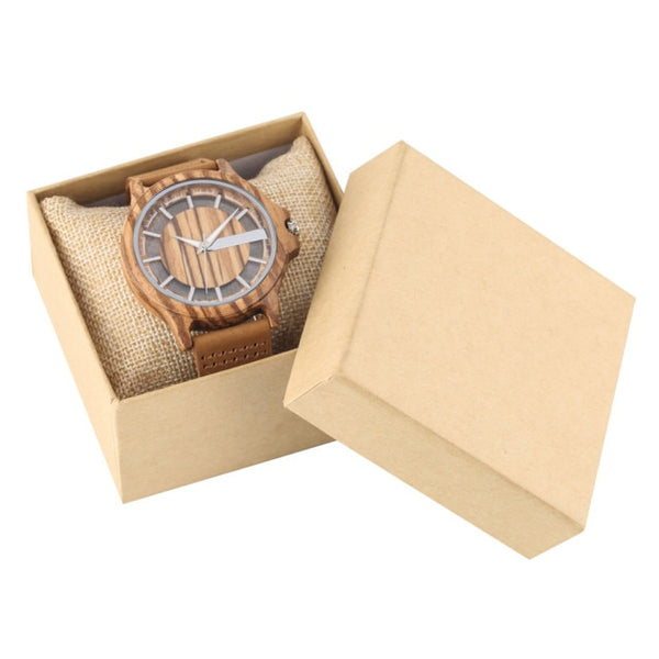 Transparent Hollow Wooden Watches with Genuine Leather band