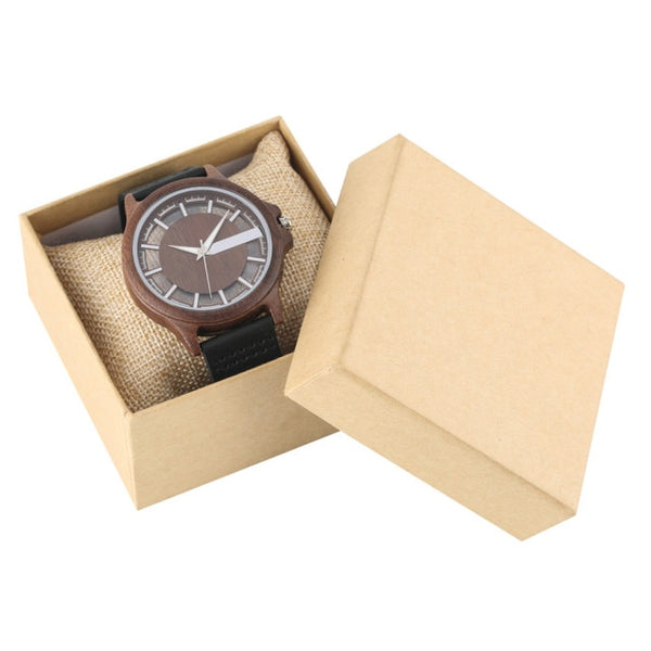 Transparent Hollow Wooden Watches with Genuine Leather band