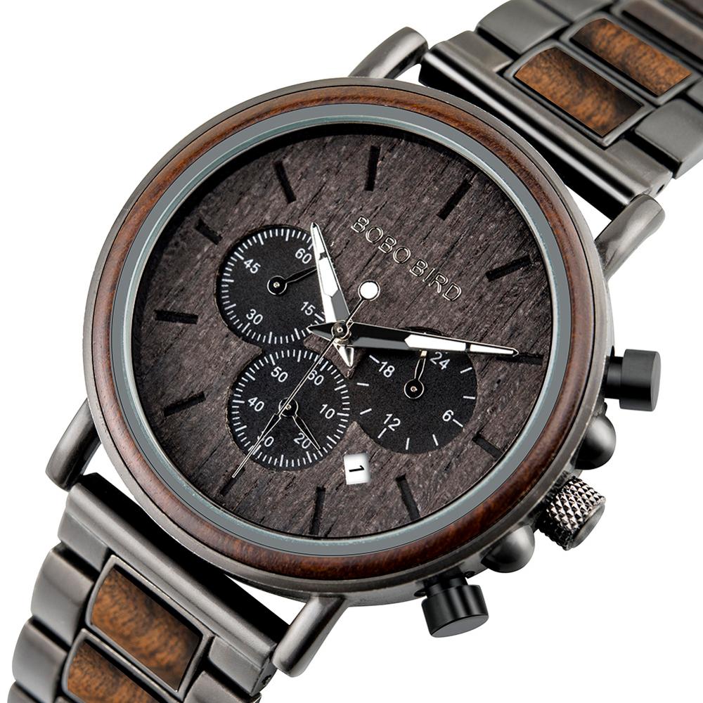 BOBO BIRD Luxury Wood + Stainless Steel Men's Watch