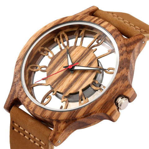 Transparent Numerals Display Men's Wooden Watch