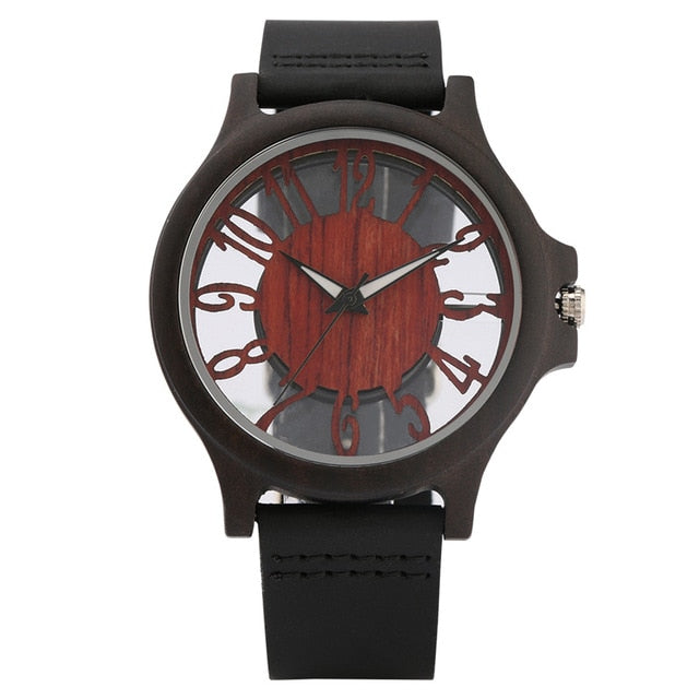 Transparent Numerals Display Men's Wooden Watch