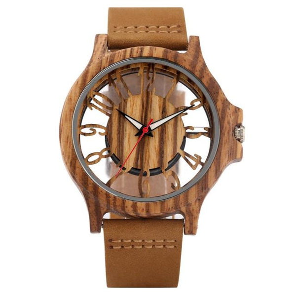 Transparent Numerals Display Men's Wooden Watch