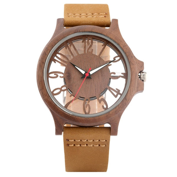 Transparent Numerals Display Men's Wooden Watch