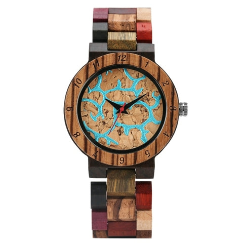 Vogue Ladies Vintage Mixed Color Wooden Watch