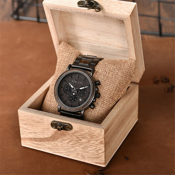 BOBO BIRD Luxury Wood + Stainless Steel Men's Watches