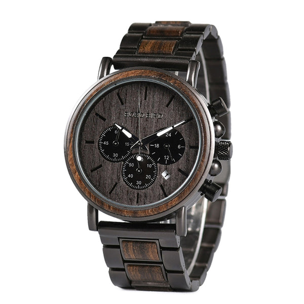 BOBO BIRD Luxury Wood + Stainless Steel Men's Watches