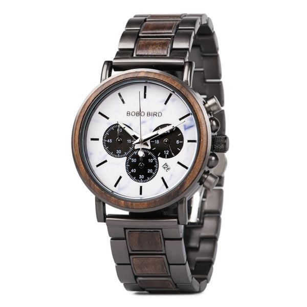 BOBO BIRD Luxury Wood + Stainless Steel Men's Watches