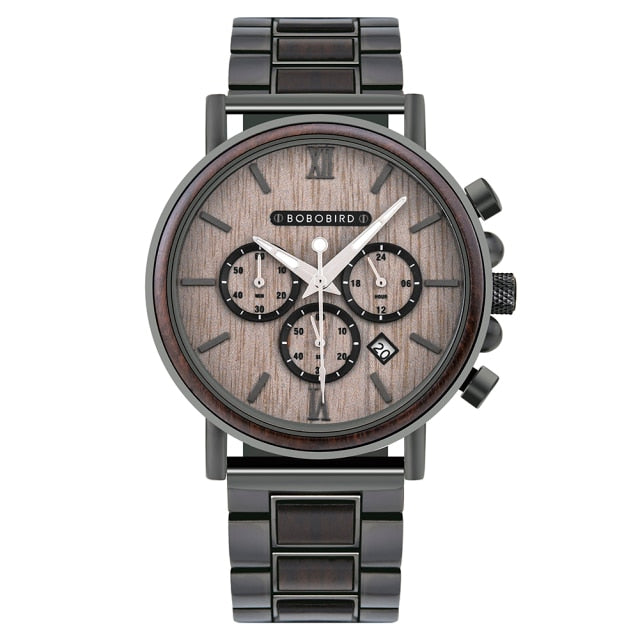 BOBO BIRD Luxury Wood + Stainless Steel Men's Watches