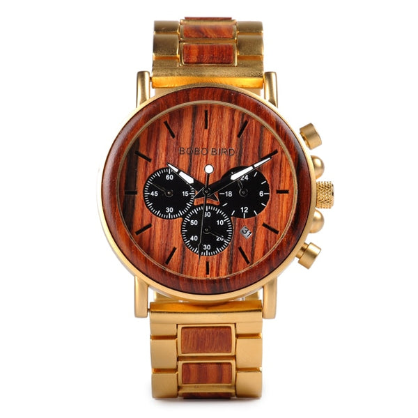 BOBO BIRD Luxury Wood + Stainless Steel Men's Watches