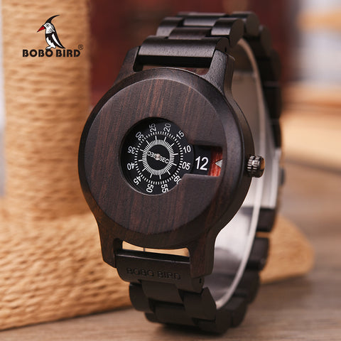 BOBO BIRD Men's Round Wooden Face Watch